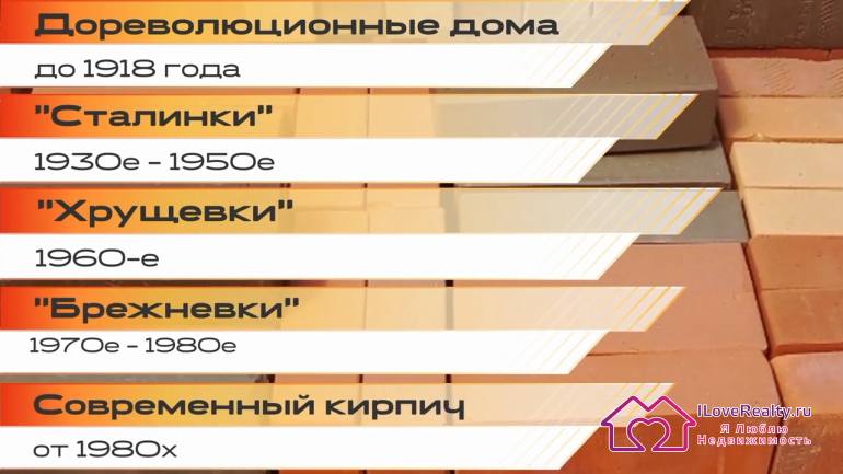 "дореволюционные дома", "сталинки", "хрущевки", "брежневки" и "современный кирпич"