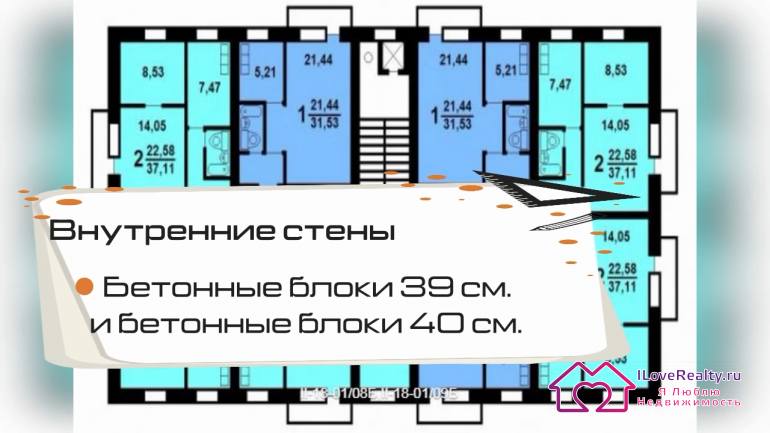 все стены с соседями - эти же 39 сантиметров. То есть это очень толстые стены и хорошая звукоизоляция.