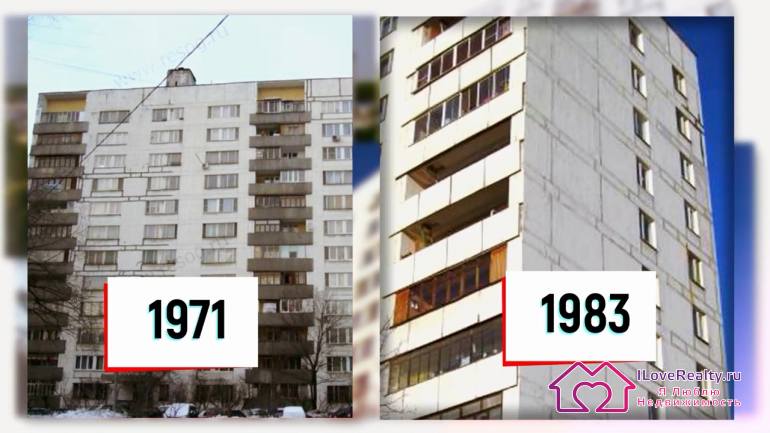 Эти брежневки узнаваемы по широким секциям с блочными не облицованными стенами и окнами без лоджий